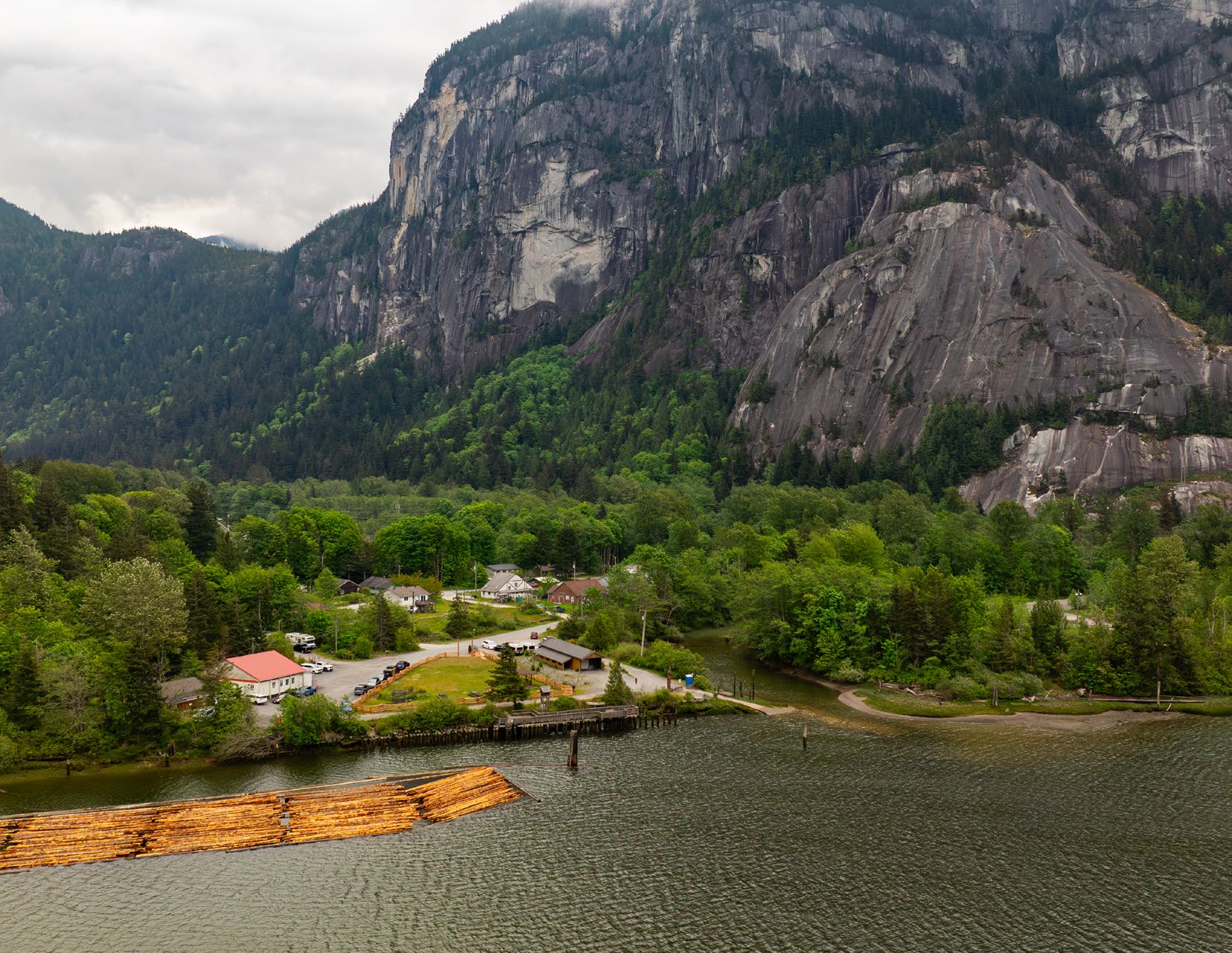 Sqomish Forestry log sort beneath the Stawamus Chief
